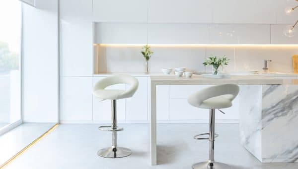 2 Curve Leather Barstools (White) w/ Adjustable Height, 78-99cm - Image 2