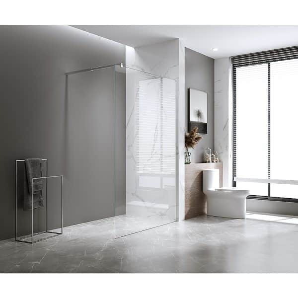 90x200cm Single Shower Glass Screen with Black Wall Channel & Round Pole - Image 2